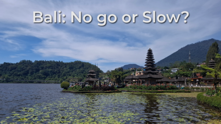 Bali: No go or slow. Image highlighting post concerning my experience in Bali- including the havoc, community-led initiatives, and the opportunities to slow down.