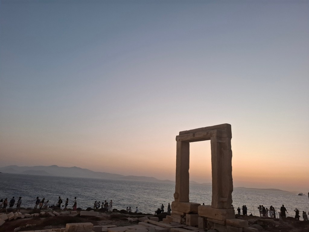 The Portara centred in Naxos, during the evening sunset 
